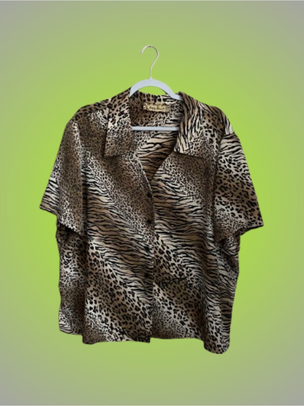 Vintage Ashley Stewart big cat print shortsleeve button front shirt sz 22W